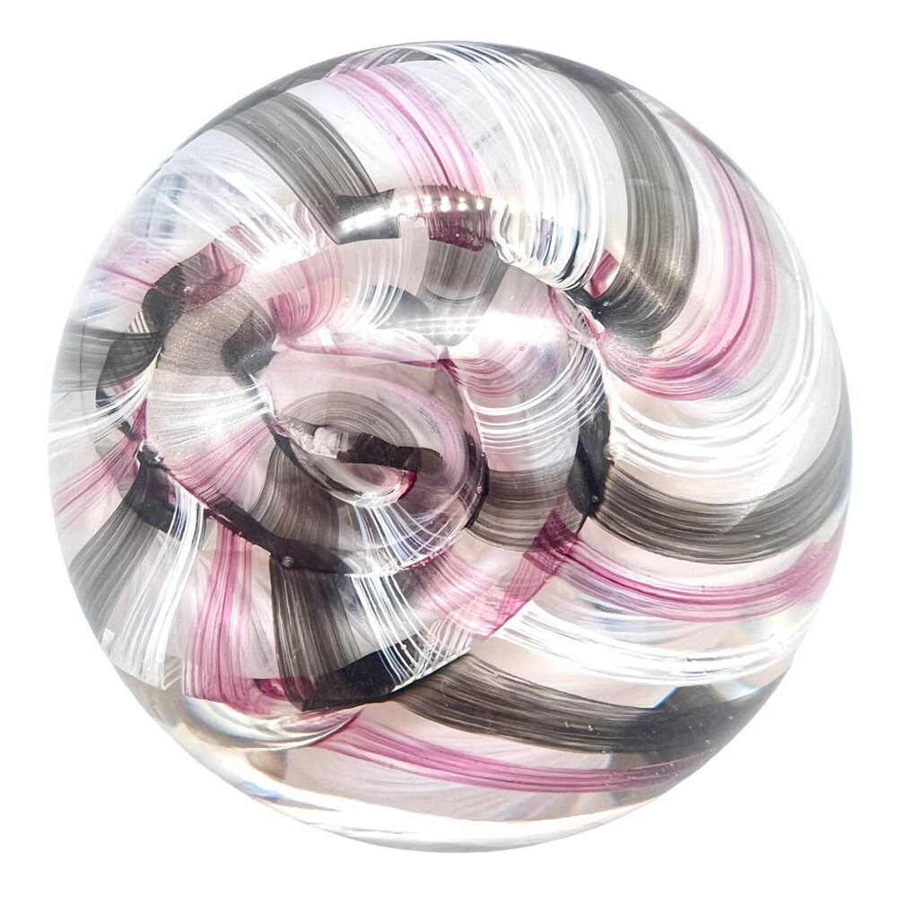 Caithness Glass Paperweight Ribbons Swirl Snail Pink White Black Scotland 3" - Picture 4 of 11